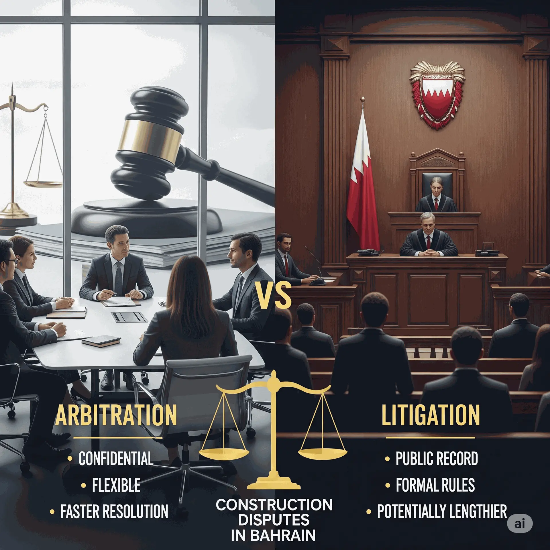 Ltigation Arbitration vs Litigation for Construction Disputes in Bahrain